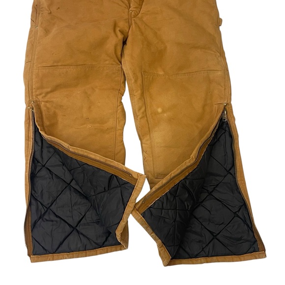 Carhartt Bib Overalls R06 Mens Brown Quilt Lined Duck Canvas  46x32 Workwear - Picture 13 of 16